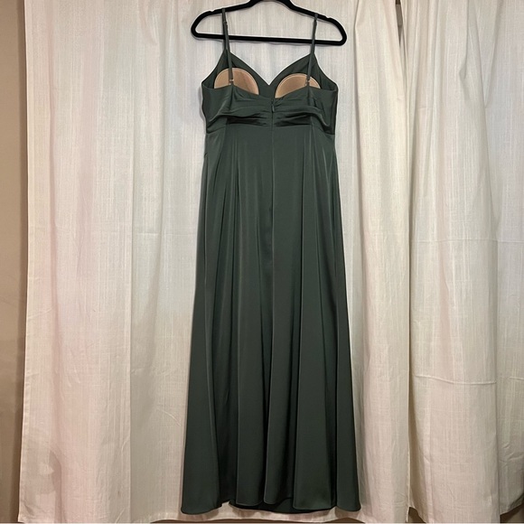 Azazie Linia Eucalyptus Mermaid Pleated Stretch Satin Dress Evening Gown Size 14 - Picture 5 of 14